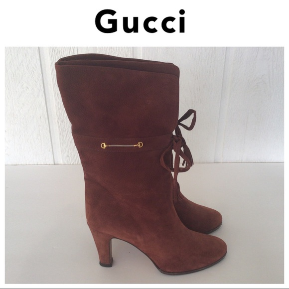 Gucci Shoes - VINTAGE GUCCI BROWN SUEDE LEATHER BOOTS SIZE EU 38